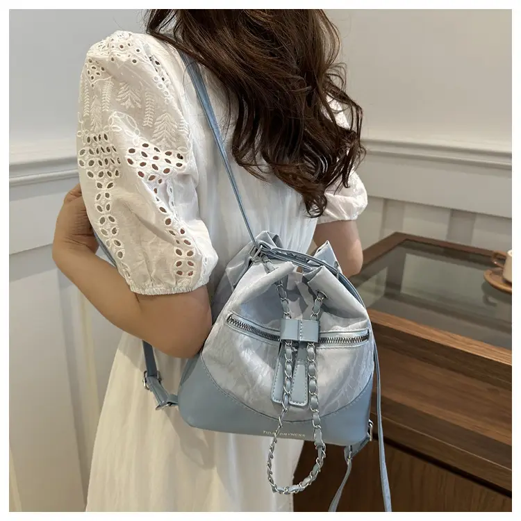 Women's Texeled Bucket Bag Blue 2024 Summer — feature 30
