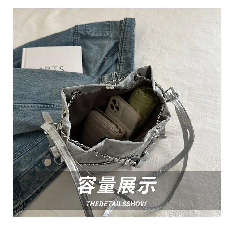 Women's Texeled Bucket Bag Blue 2024 Summer — feature 8