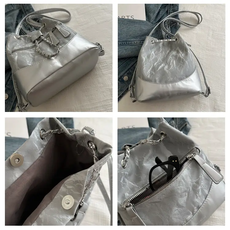 Women's Texeled Bucket Bag Blue 2024 Summer — feature 9