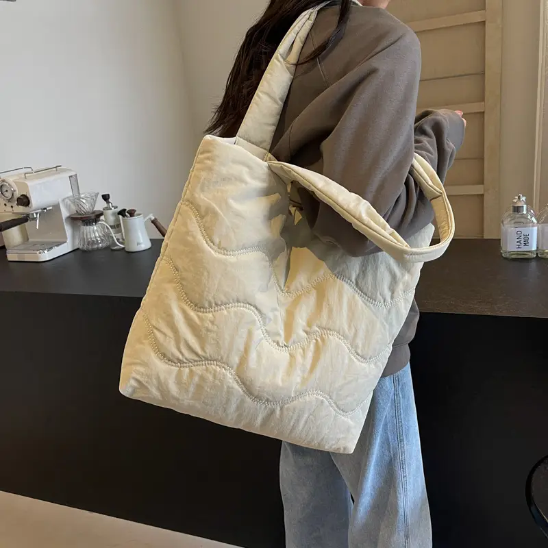 Light Blue Embroidered Padded Shoulder Bag for Women - Image 6