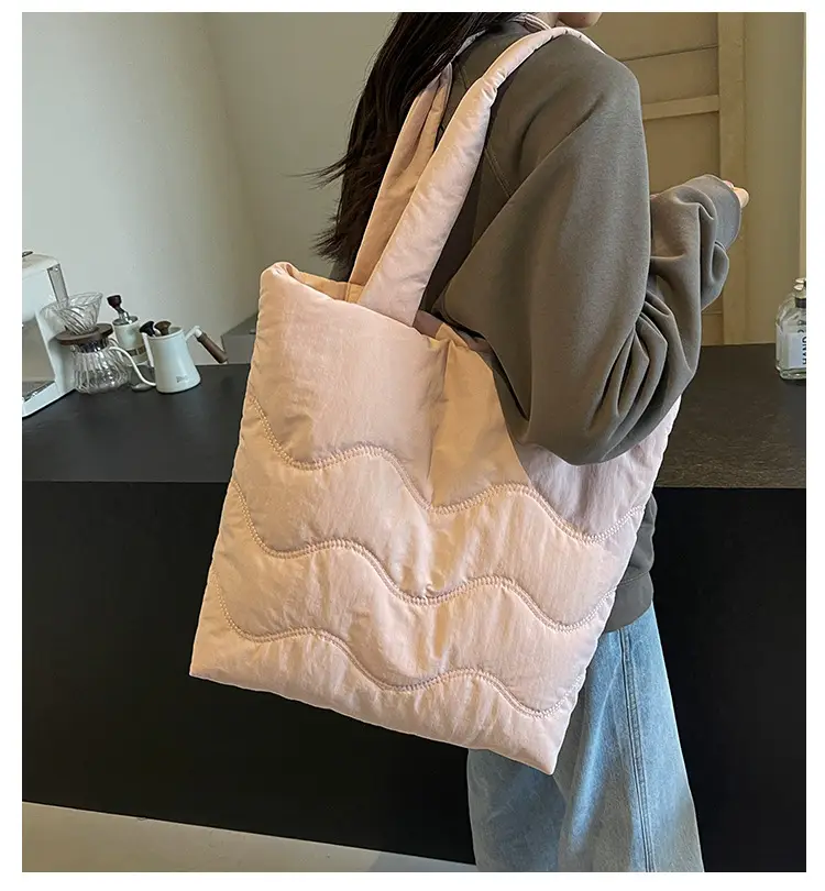Light Blue Embroidered Padded Shoulder Bag for Women — feature 1