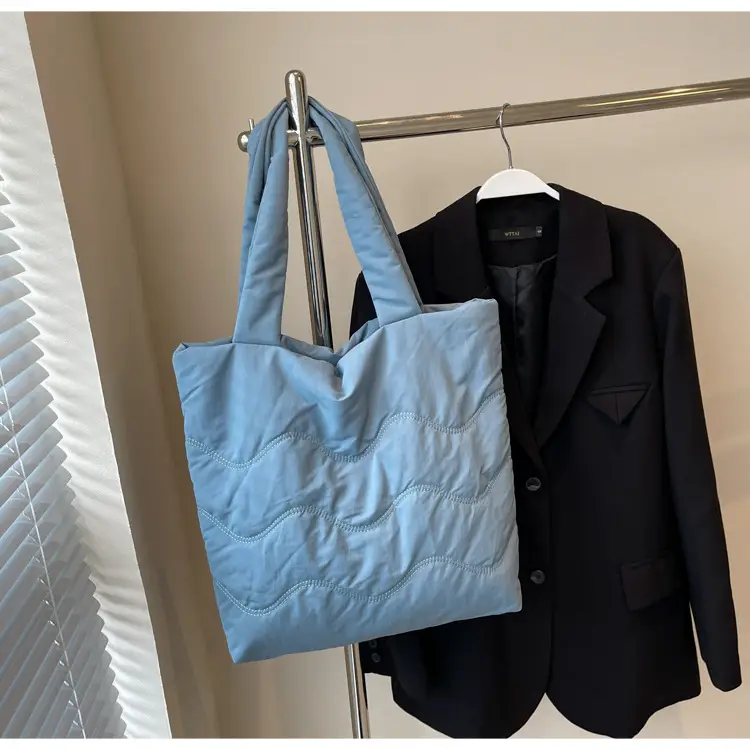 Light Blue Embroidered Padded Shoulder Bag for Women — feature 17