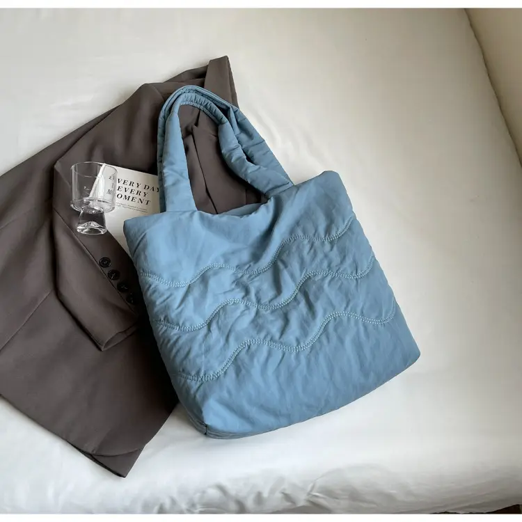 Light Blue Embroidered Padded Shoulder Bag for Women — feature 24