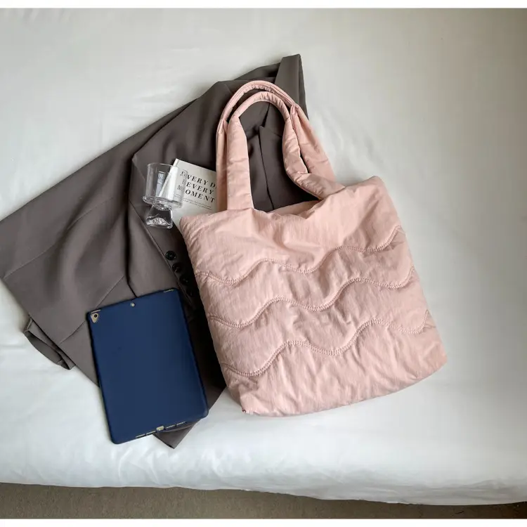 Light Blue Embroidered Padded Shoulder Bag for Women — feature 32