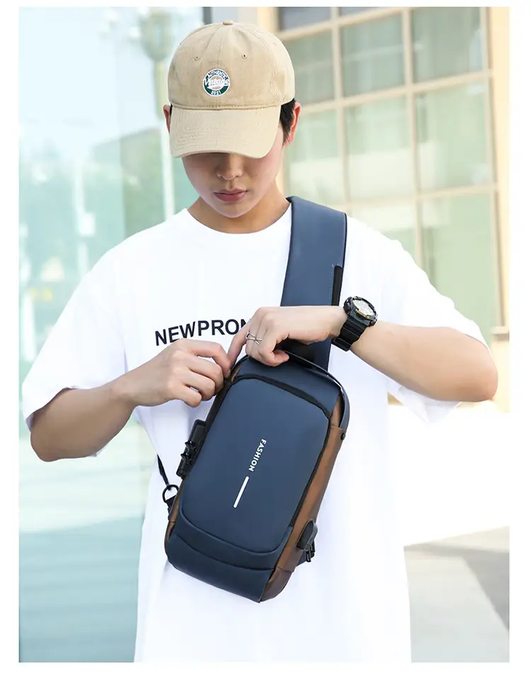 Men's Anti-Theft Crossbody Bag Blue Brown — feature 45