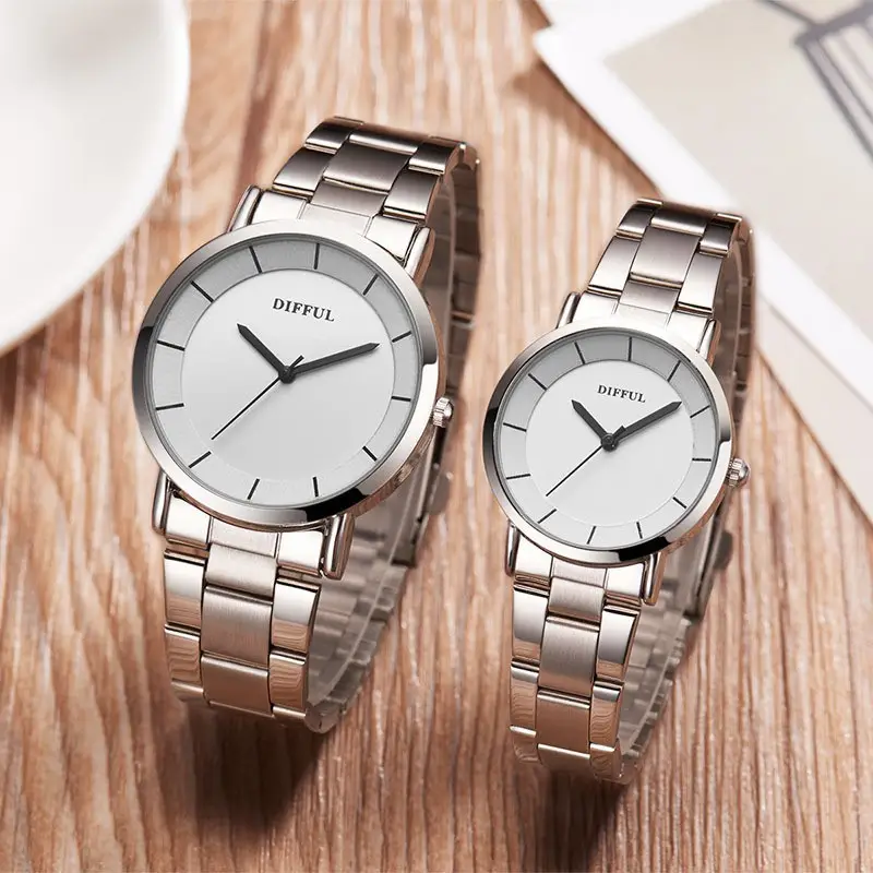 Couple Watch Set Black Leather Dial Men Women
