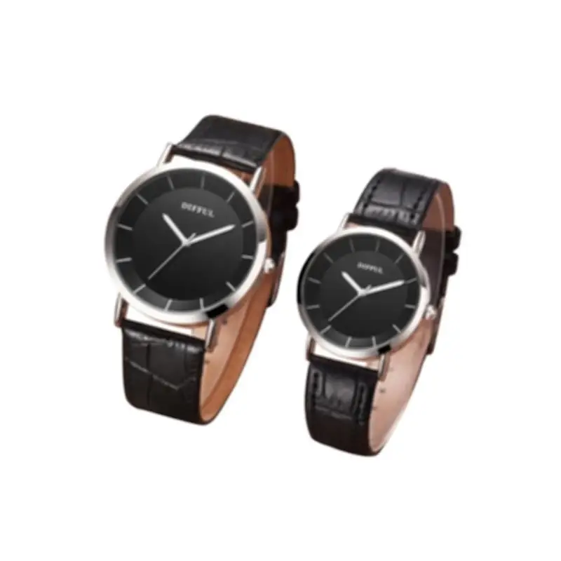 Couple Watch Set Black Leather Dial Men Women