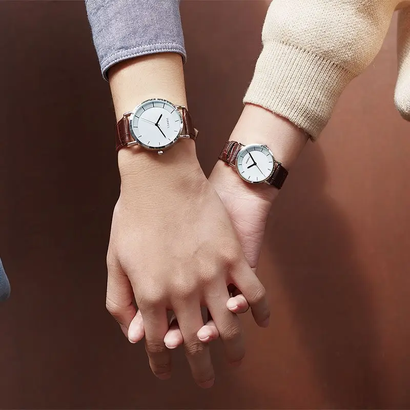 Couple Watch Set Black Leather Dial Men Women — feature 6