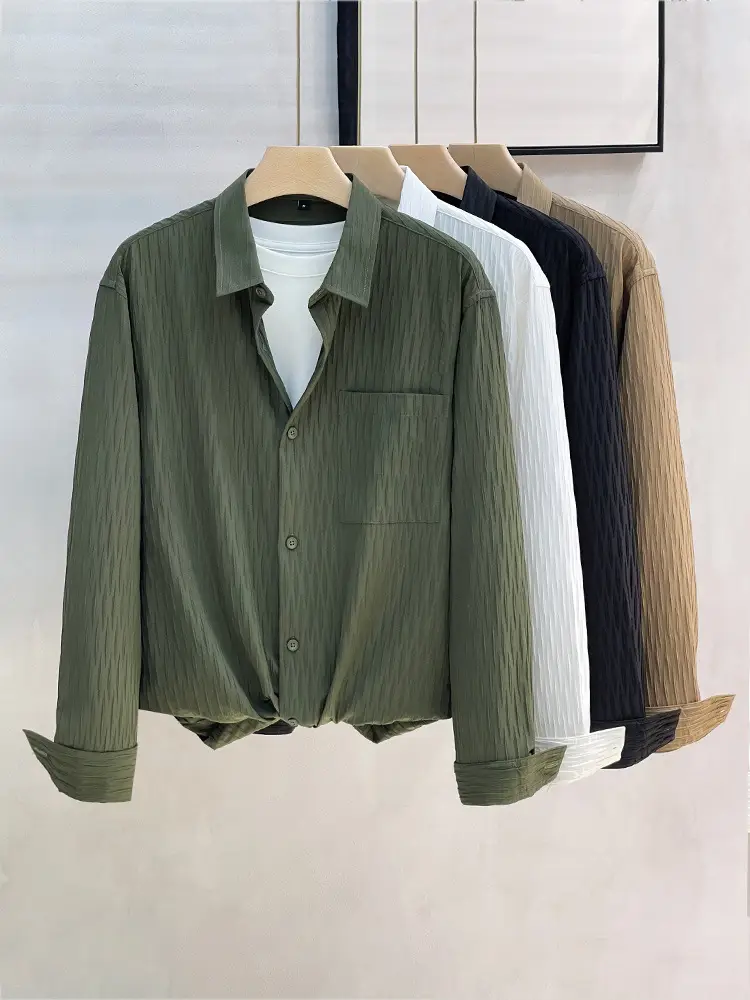 Men's Black Striped Long Sleeve Shirt with Pants Set