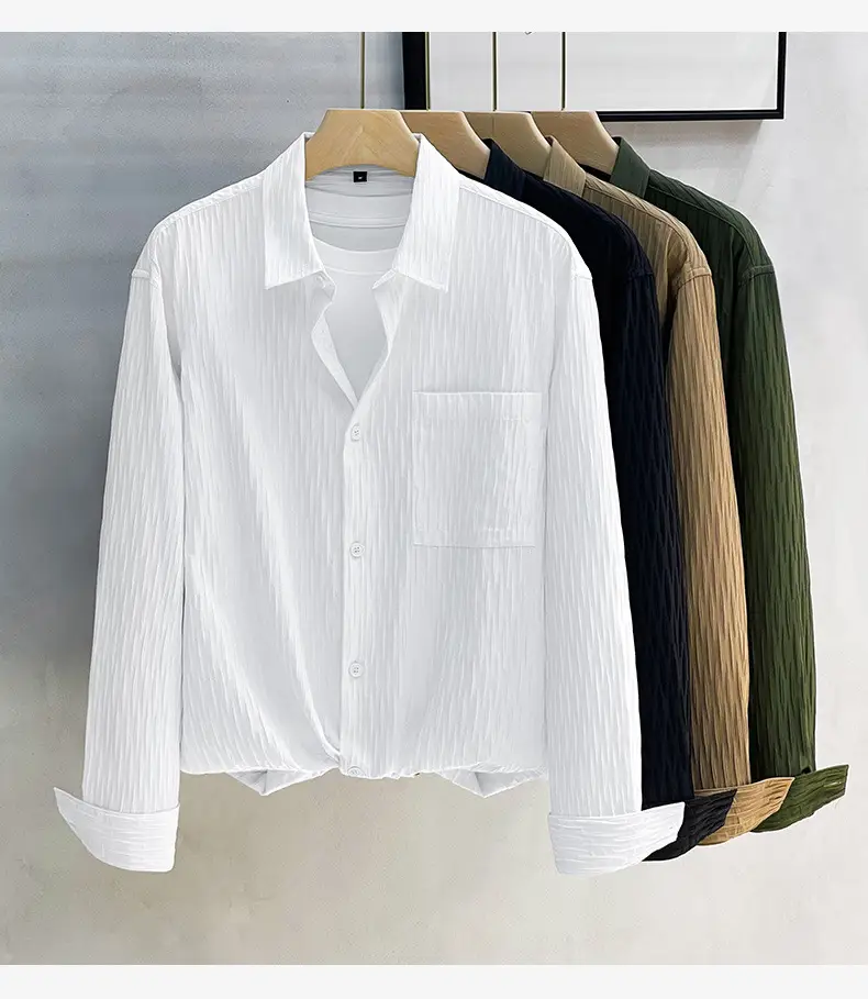 Men's Black Striped Long Sleeve Shirt with Pants Set — feature 10