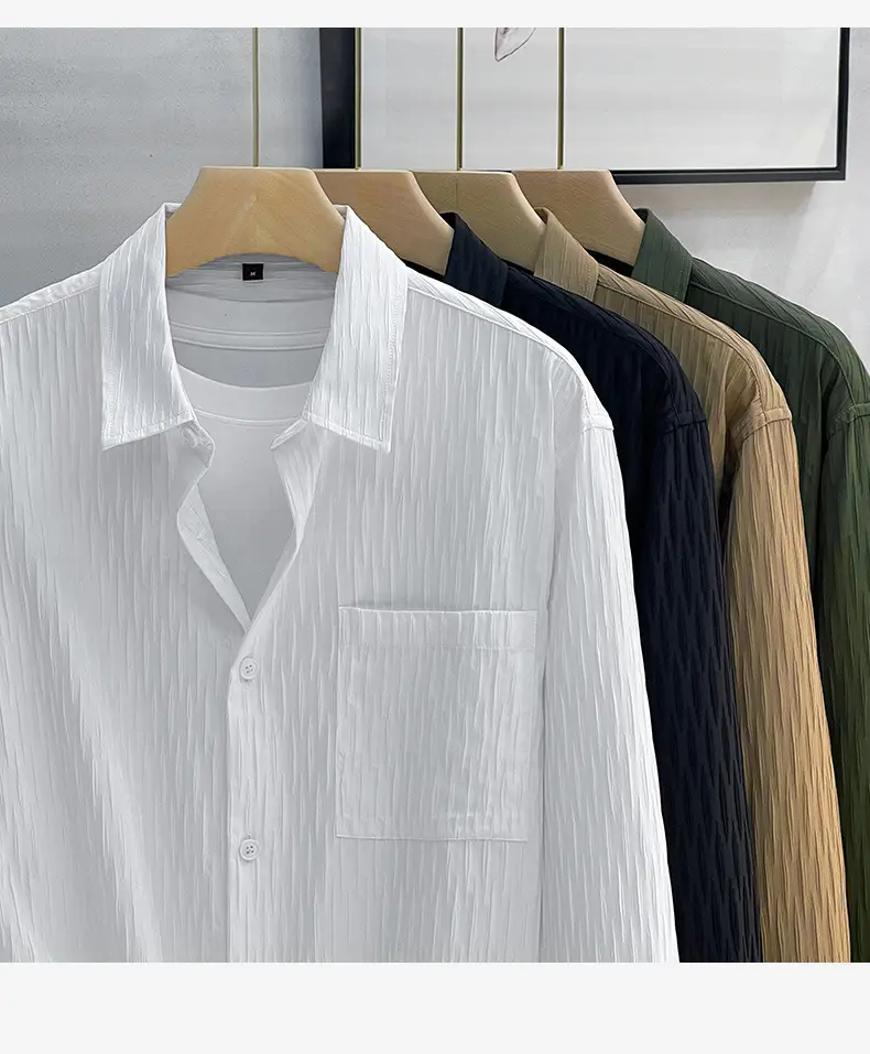 Men's Black Striped Long Sleeve Shirt with Pants Set — feature 11
