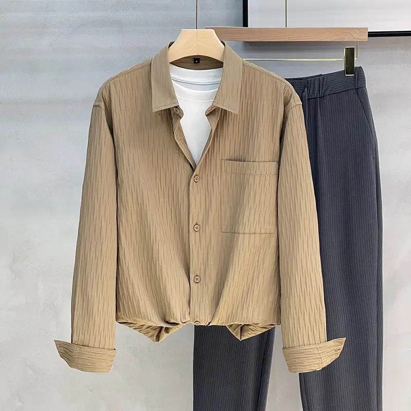 Men's Black Striped Long Sleeve Shirt with Pants Set — feature 2