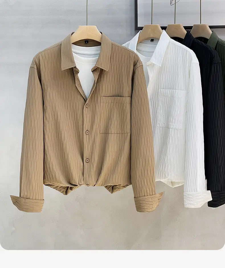 Men's Black Striped Long Sleeve Shirt with Pants Set — feature 6