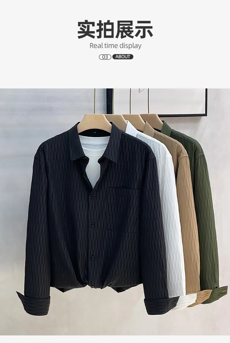 Men's Black Striped Long Sleeve Shirt with Pants Set — feature 7