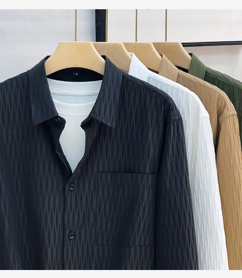 Men's Black Striped Long Sleeve Shirt with Pants Set — feature 8