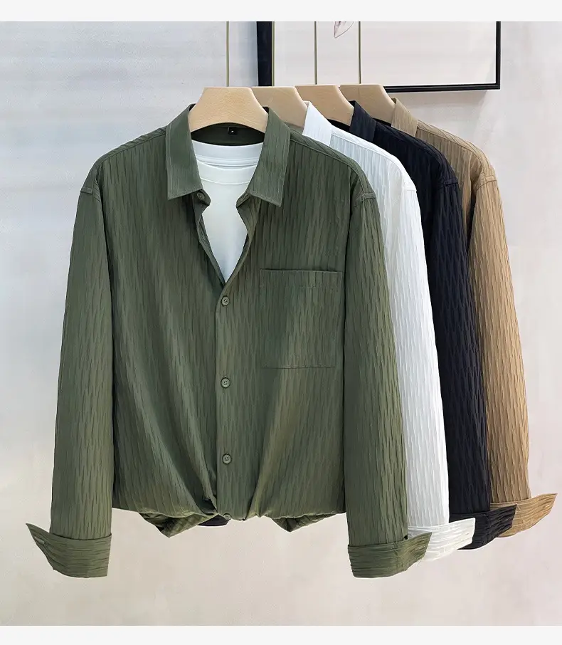 Men's Black Striped Long Sleeve Shirt with Pants Set — feature 9