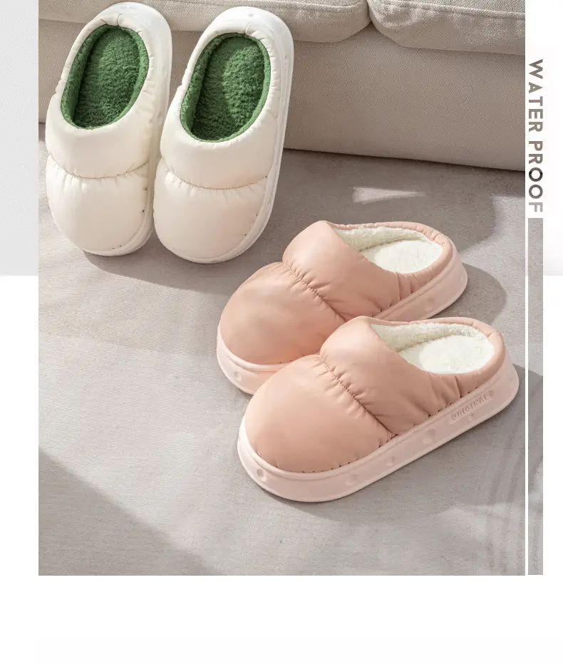 Latex Bacteriostatic Cotton Slippers Women's Autumn and Winter Waterproof Indoor Home Non-slip Wearing Plush Warm Cotton Shoes for Men — feature 4