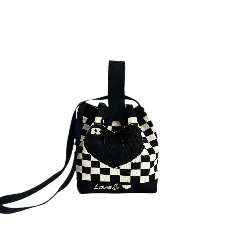 Knitted Drawstring Bucket Bag for Girls