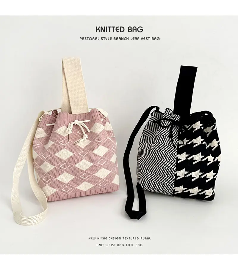 Knitted Drawstring Bucket Bag for Girls — feature 12