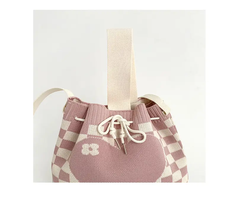 Knitted Drawstring Bucket Bag for Girls — feature 3