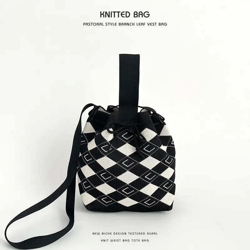 Knitted Drawstring Bucket Bag for Girls