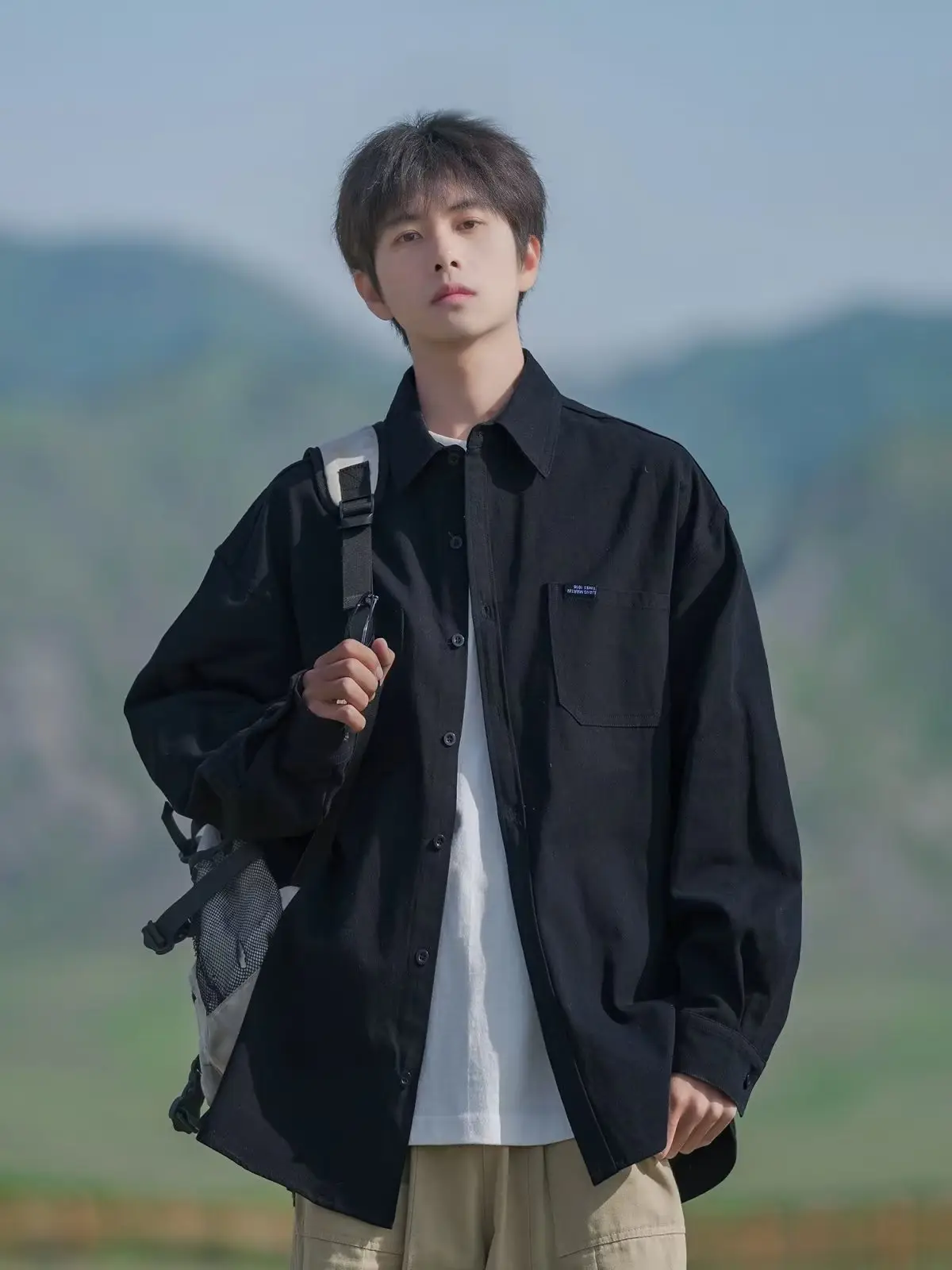 Men's Black Long-Sleeve Thin Jacket Shirt 2025 Spring Fall — feature 5
