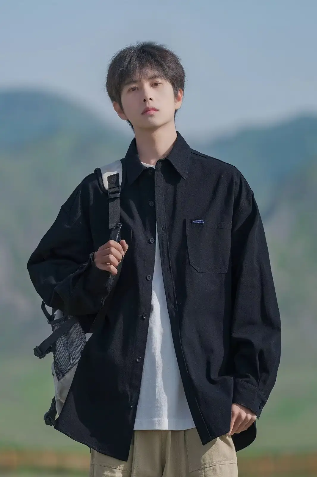 Men's Black Long-Sleeve Thin Jacket Shirt 2025 Spring Fall — feature 6