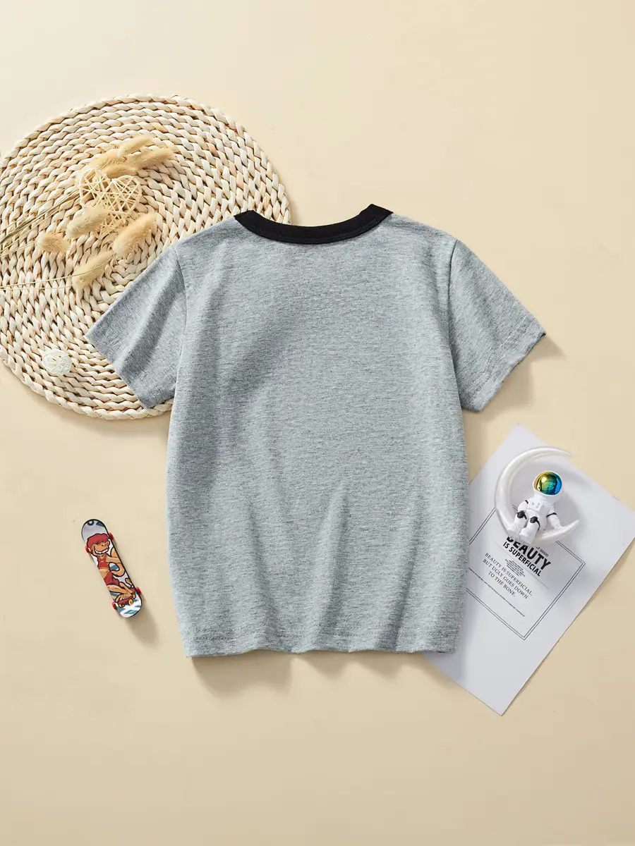 2025 Kids Cartoon Dinosaur T-Shirt Boys Grey - Image 3