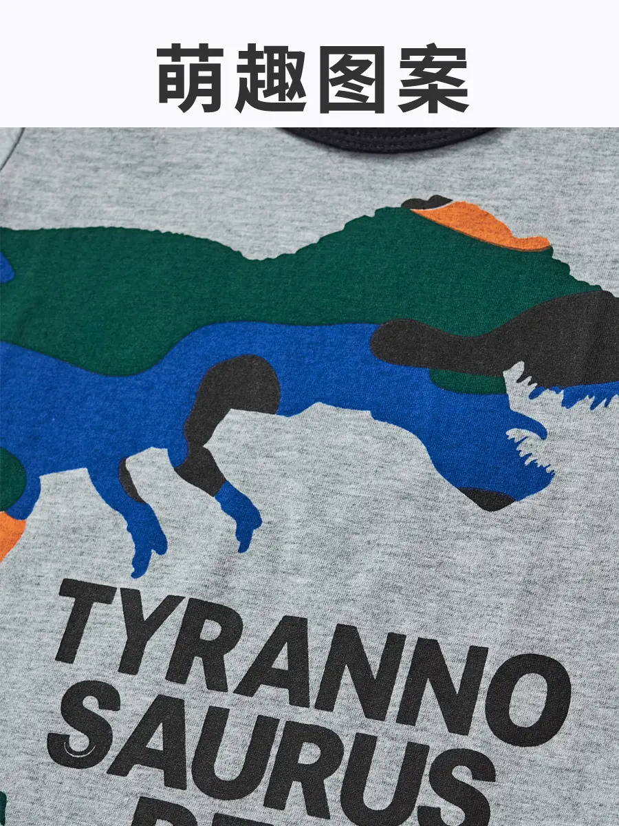 2025 Kids Cartoon Dinosaur T-Shirt Boys Grey - Image 4