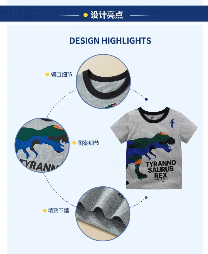 2025 Kids Cartoon Dinosaur T-Shirt Boys Grey — feature 5