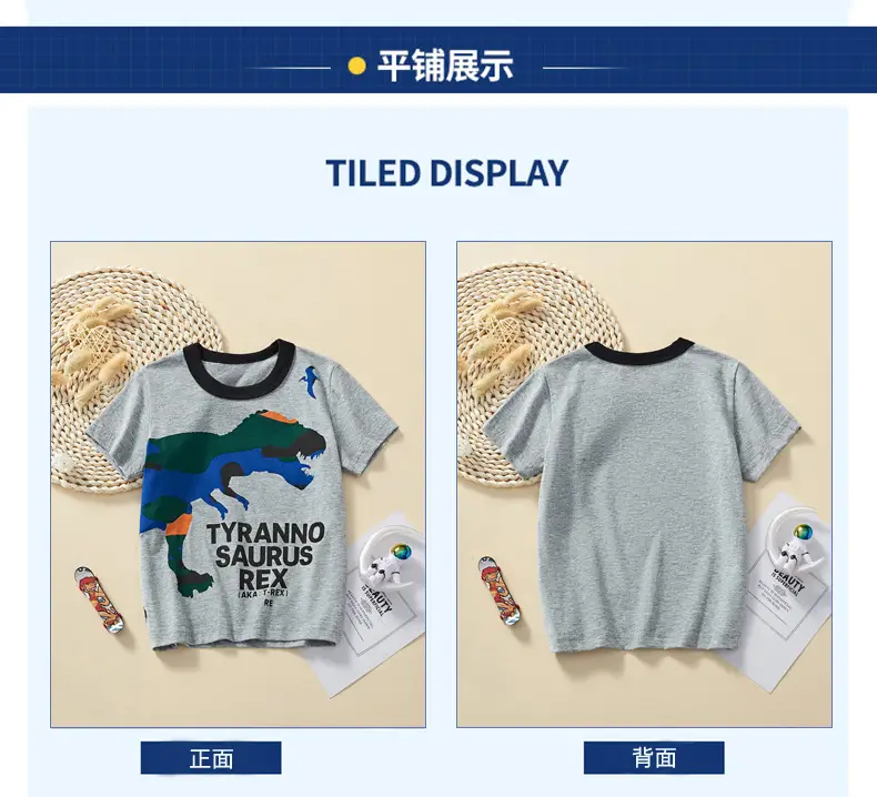 2025 Kids Cartoon Dinosaur T-Shirt Boys Grey — feature 8