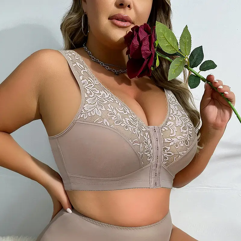 Cross-border plus size without steel ring seamless underwear front opening buckle ultra-thin cup plus fat plus full cup bra bra wholesale