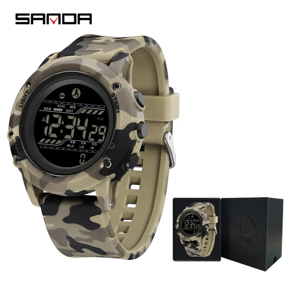 Sanda Camouflage Digital Watch with Alarm & Step Counter - Image 4