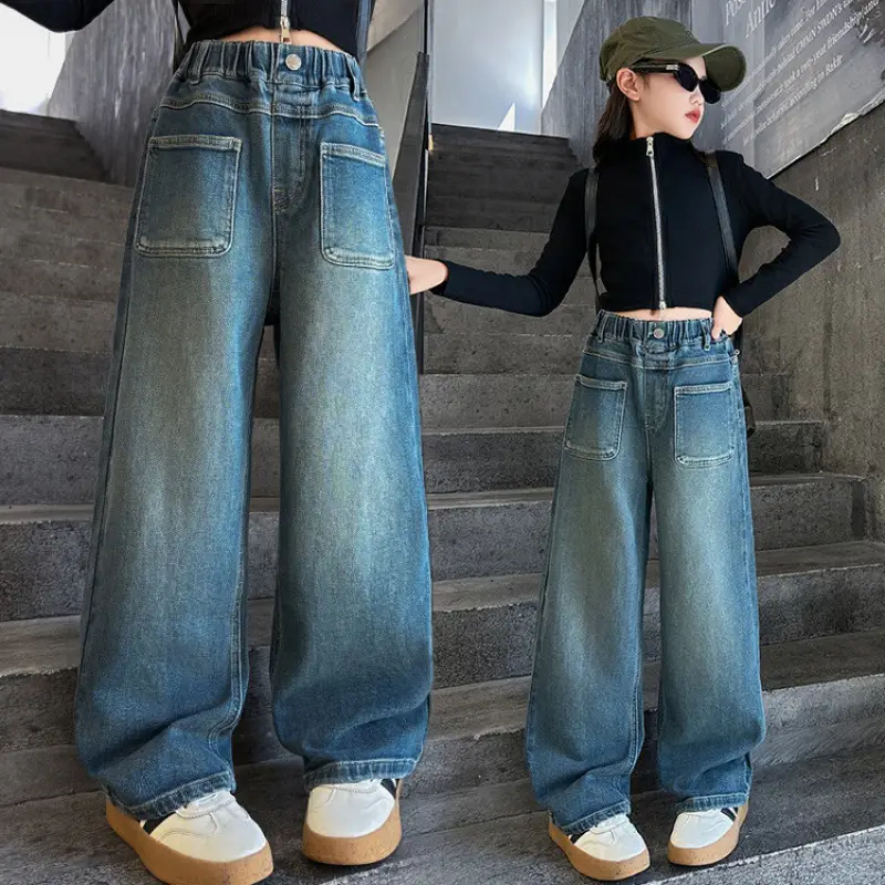Girls Wide Leg Jeans Dark Blue Autumn 2024 - Image 5