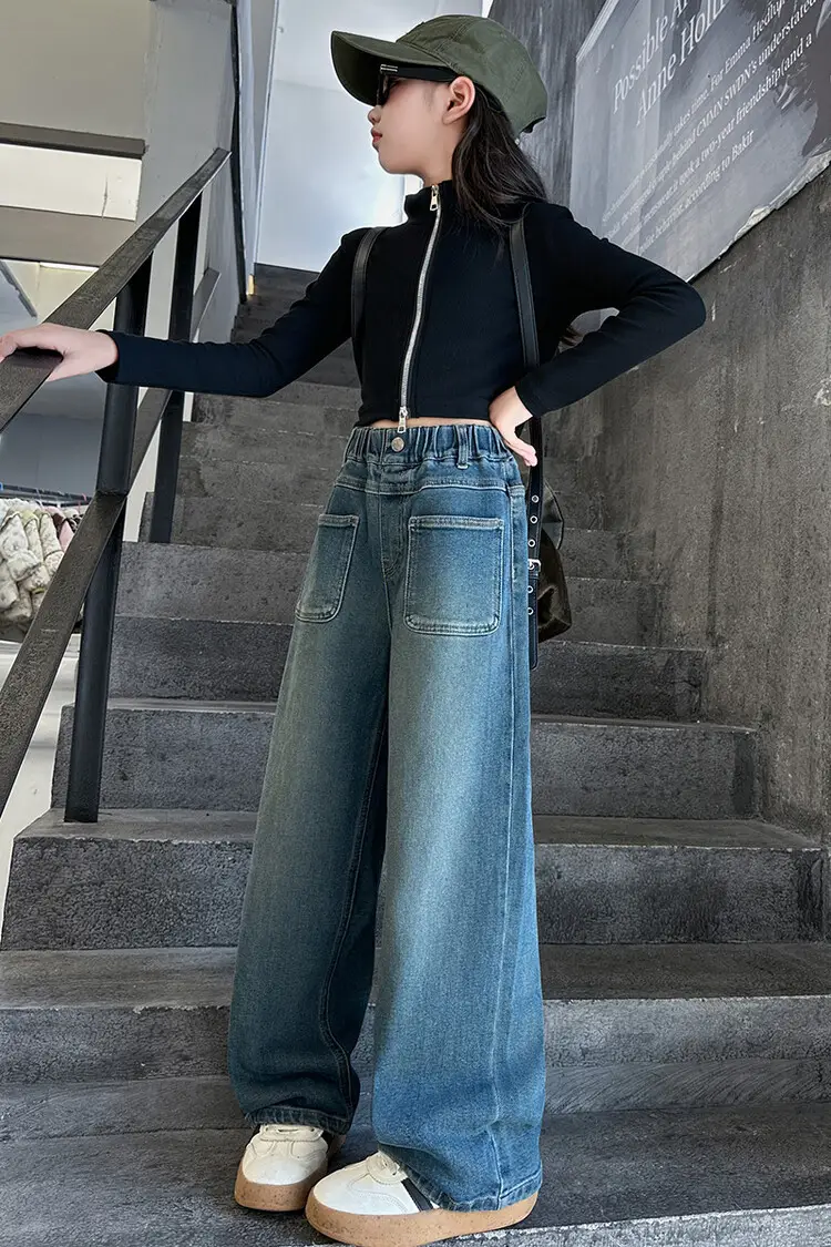 Girls Wide Leg Jeans Dark Blue Autumn 2024 β feature 13