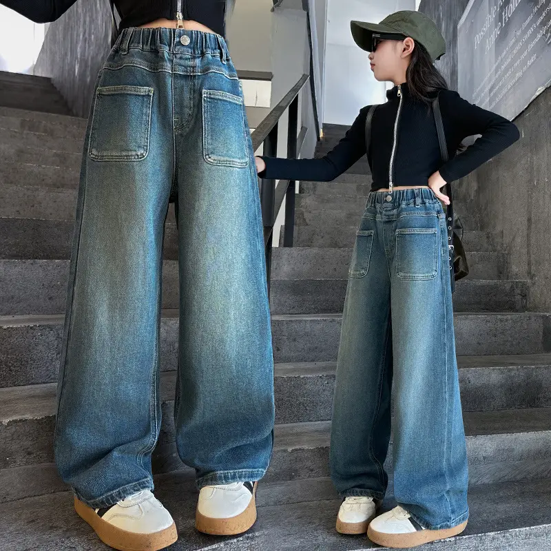 Girls Wide Leg Jeans Dark Blue Autumn 2024 β feature 2