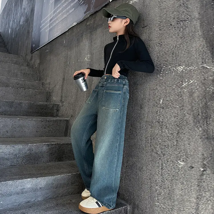 Girls Wide Leg Jeans Dark Blue Autumn 2024 β feature 6