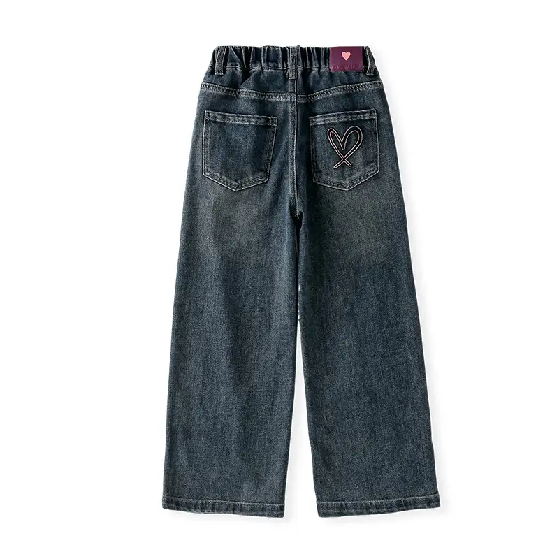 Girls Wide Leg Denim Jeans Dark Blue Autumn 2024 - Image 5