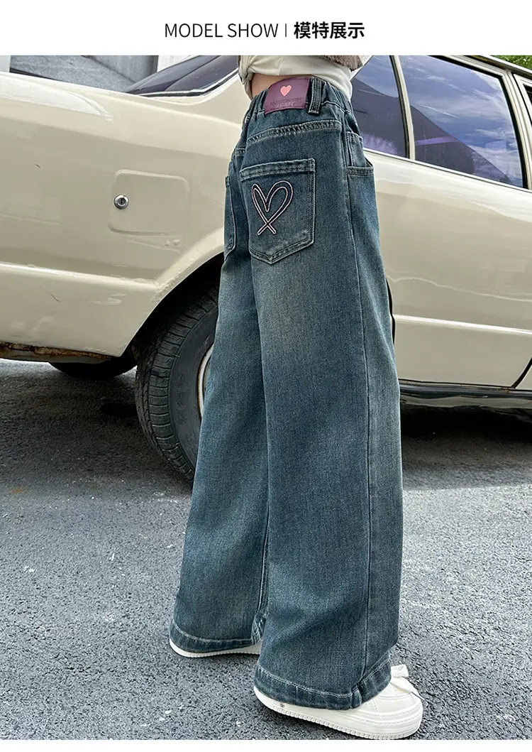 Girls Wide Leg Denim Jeans Dark Blue Autumn 2024 β feature 11