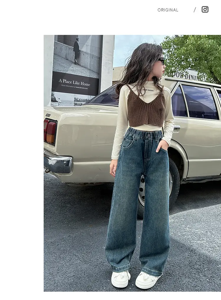 Girls Wide Leg Denim Jeans Dark Blue Autumn 2024 β feature 12