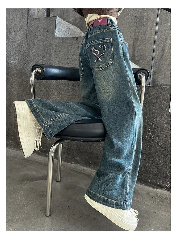 Girls Wide Leg Denim Jeans Dark Blue Autumn 2024 β feature 13