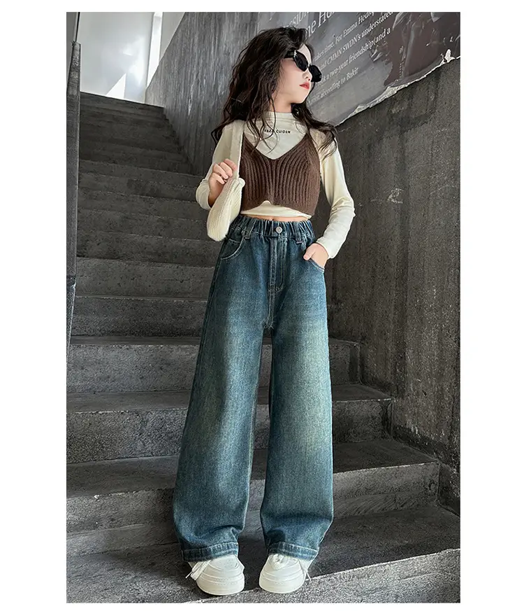 Girls Wide Leg Denim Jeans Dark Blue Autumn 2024 β feature 15