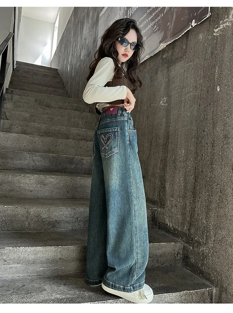 Girls Wide Leg Denim Jeans Dark Blue Autumn 2024 β feature 17