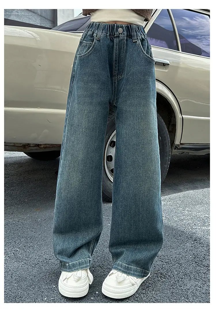 Girls Wide Leg Denim Jeans Dark Blue Autumn 2024 β feature 18