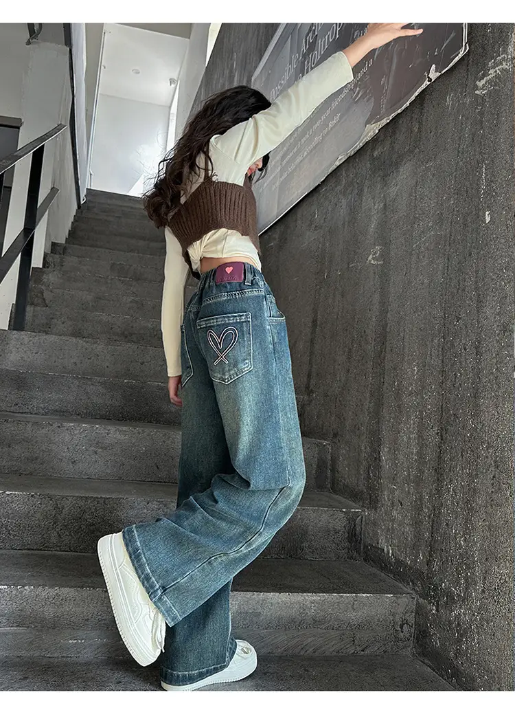 Girls Wide Leg Denim Jeans Dark Blue Autumn 2024 β feature 19