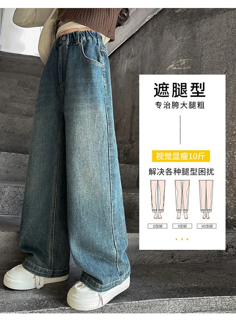 Girls Wide Leg Denim Jeans Dark Blue Autumn 2024 β feature 6