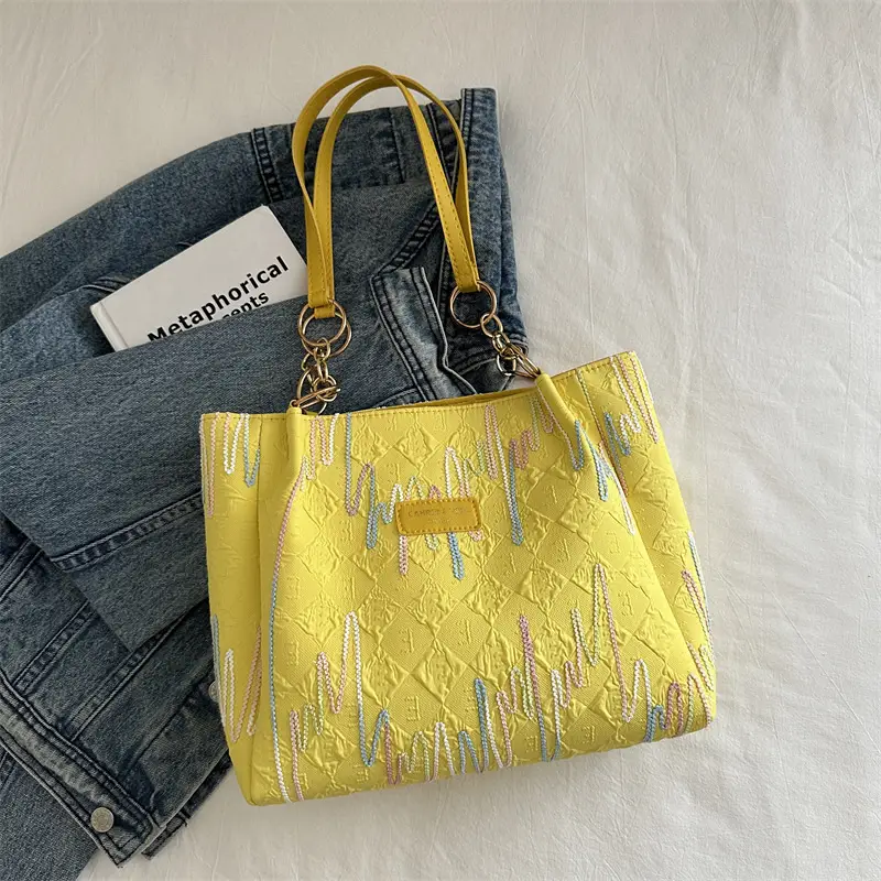 Women's Light Blue Quilted Shoulder Bag with Multi Color Stripes - Image 4