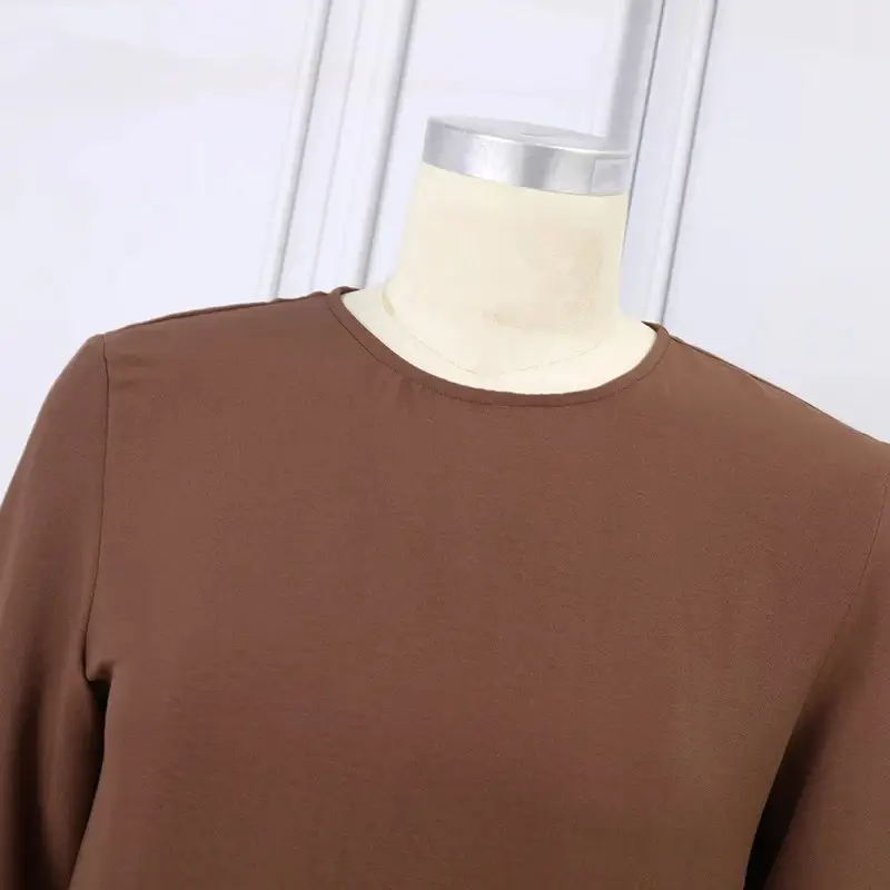 Solid Color Puff Sleeve Ruffle Hem Dress Vintage Robe with Pockets Women's Loose Long Dress — feature 10