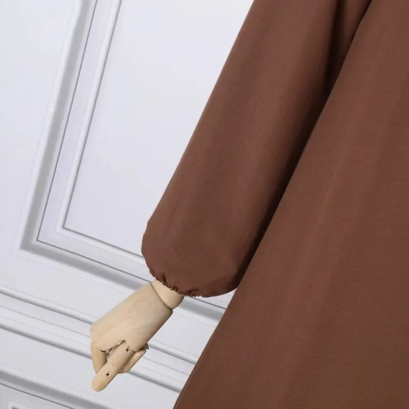 Solid Color Puff Sleeve Ruffle Hem Dress Vintage Robe with Pockets Women's Loose Long Dress — feature 12