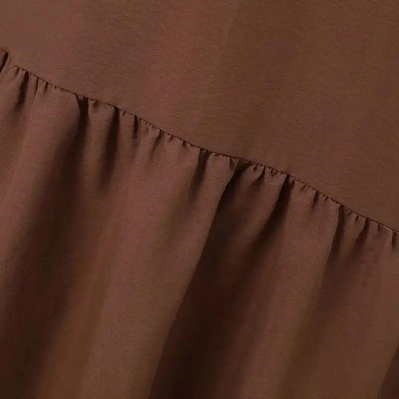Solid Color Puff Sleeve Ruffle Hem Dress Vintage Robe with Pockets Women's Loose Long Dress — feature 13